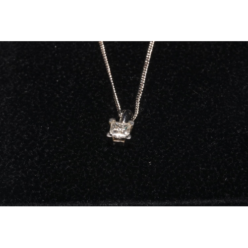 196 - Diamond and white gold pendant, having approximately 0.4 carat square cut diamond with 9 carat white... 