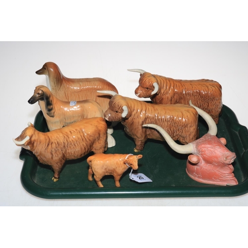 20 - Beswick and USSR Afghan Hounds, three Beswick Hereford Bulls and Calf.