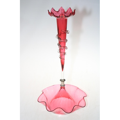 210 - Large ruby glass trumpet epergne, 47cm.