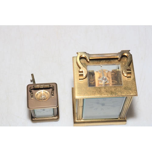 222 - Gilt brass carriage clock, 15cm, together with French miniature carriage clock (2).