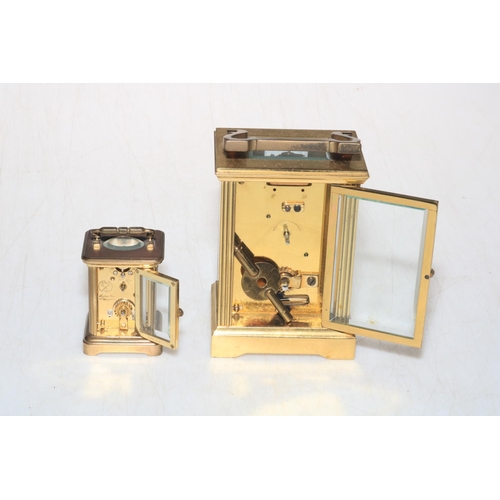 222 - Gilt brass carriage clock, 15cm, together with French miniature carriage clock (2).