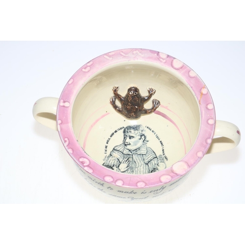 231 - Sunderland lustre chamber pot with verse and frog insert.