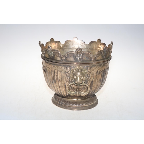 240 - E Barnard silver monteith/punch bowl, having detachable monteith ring, fluted body and lion mask and... 