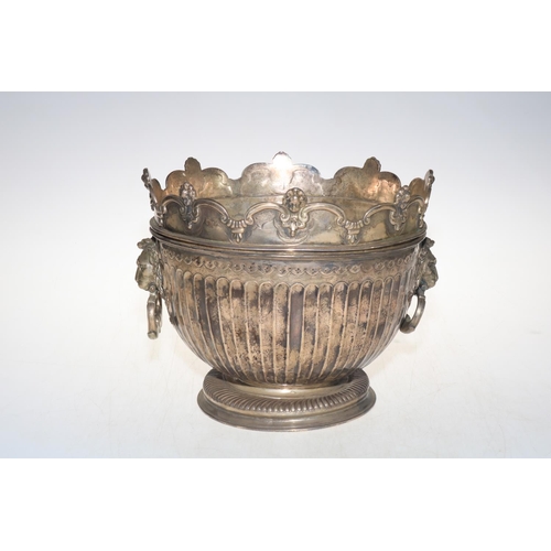 240 - E Barnard silver monteith/punch bowl, having detachable monteith ring, fluted body and lion mask and... 