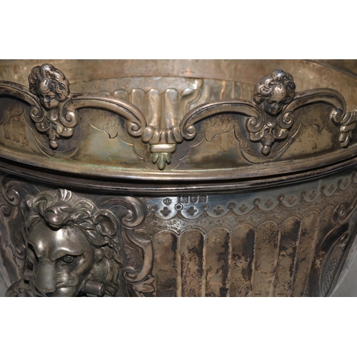 240 - E Barnard silver monteith/punch bowl, having detachable monteith ring, fluted body and lion mask and... 