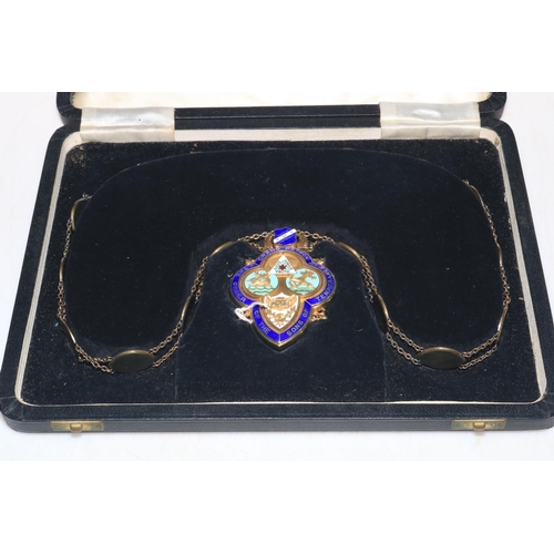 260 - Cased Masonic silver and enamel jewel with chain, the jewel inscribed West Hartlepool Grand Division... 