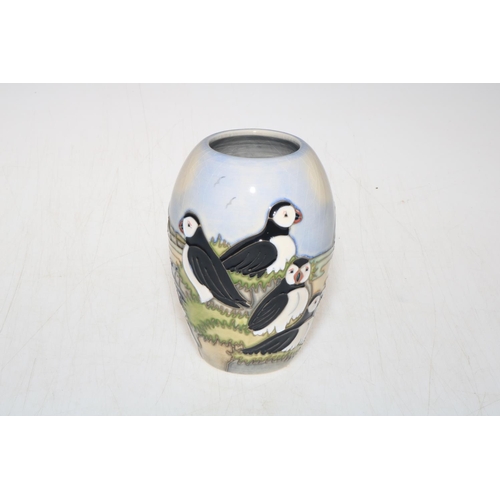 278 - Moorcroft Puffin vase, 15cm high.