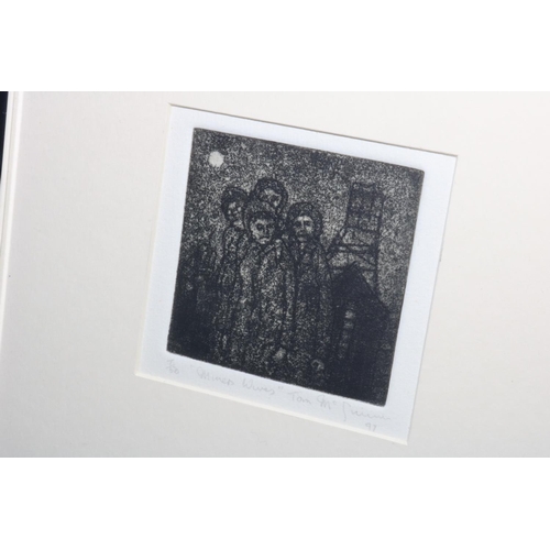 285 - Tom McGuinness limited edition etching, Miners Wives, 7/50, signed, 26cm by 23cm including frame.