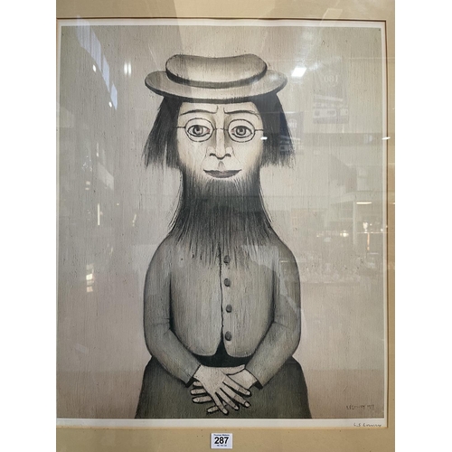 287 - LS Lowry (1887-1976), Woman with a Beard, signed print, 60cm by 49cm, framed, together with print of... 