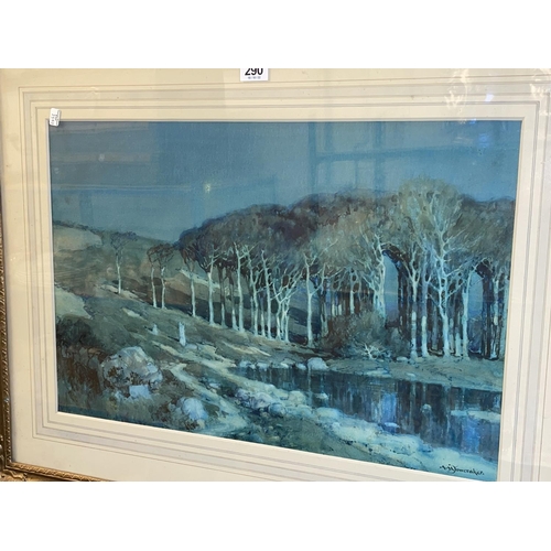 290 - A M Foweraker, Moonlit Landscape, watercolour, signed lower right, 35cm by 52.5cm, in gilt glazed fr... 