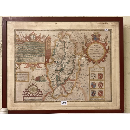 295 - John Speede map of the Countie of Nottingham, framed.