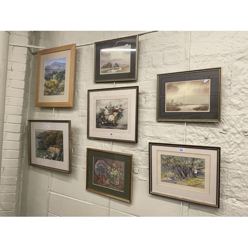 300 - Collection of seven framed watercolours and pastels including landscape and Still Life.