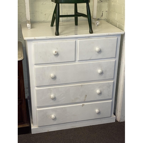 324 - Painted pine chest of two short above three long drawers, 96cm by 88cm by 53cm.