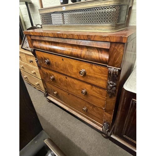 327 - Victorian mahogany chest of four long drawers and pitch pine chest of two short above two long drawe... 