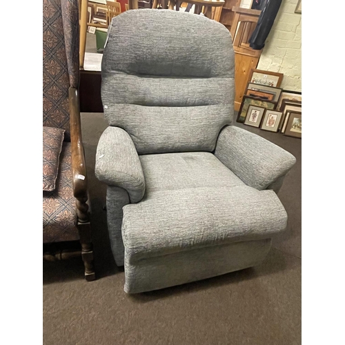 371 - Manual reclining chair in blue/grey fabric.