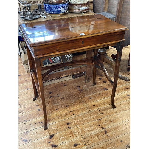 389 - Mahogany cantilever action writing desk, 79cm by 74cm by 44cm.