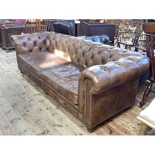 392 - Barker & Stonehouse Halo deep buttoned Chesterfield settee in Riders Nut leather, 78cm by 236cm by 9... 