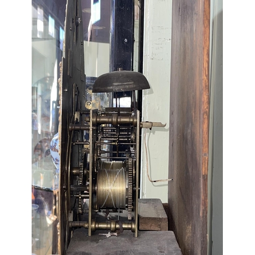 407 - George III oak eight day longcase clock having brass arched dial signed John Charlton, Durham, 221cm... 