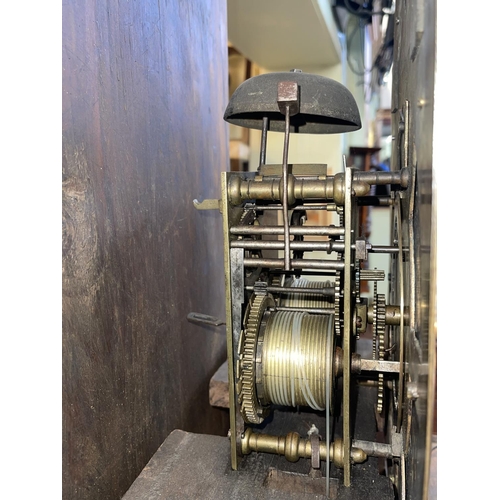 407 - George III oak eight day longcase clock having brass arched dial signed John Charlton, Durham, 221cm... 