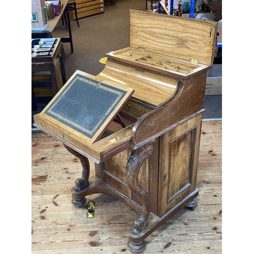 412 - Victorian mahogany piano top Davenport, the hinged lid enclosing stationery compartments, above a dr... 