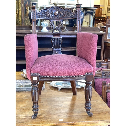 420 - Edwardian oak rectangular dining table, six late Victorian dining chairs and occasional armchair in ... 