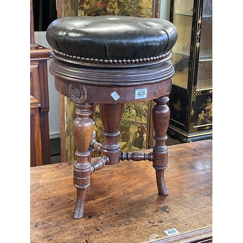 428 - Victorian mahogany revolving piano stool (in need of restoration).