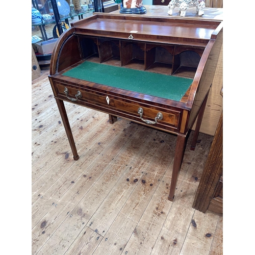 433 - Edwardian mahogany cylinder desk having single drawer raised on square tapering legs, 80cm by 71cm b... 