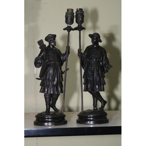 53 - Pair of Chinese figure metal lamps, c1900, 44cm.