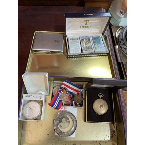 78 - Dolls house, WWII star medals, silver photo frame, FDCs, pocket watches, cased cutlery, porcelain, t... 