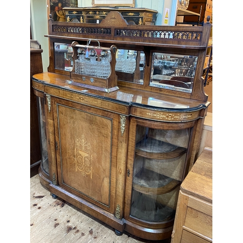 426 - Victorian walnut, ebonised and satinwood inlaid credenza having triple mirror panel back above a cen... 