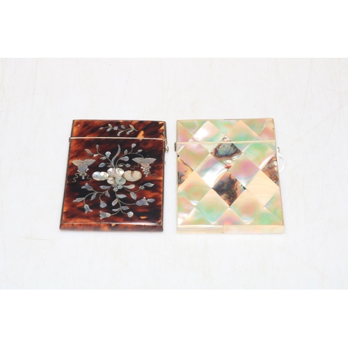 246 - Tortoiseshell and mother of pearl inlay card case and mother of pearl card case (2).