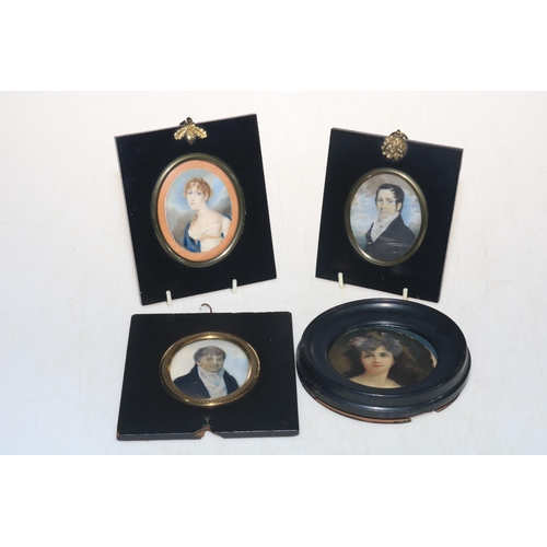 248 - Four ebonised framed portrait miniatures.