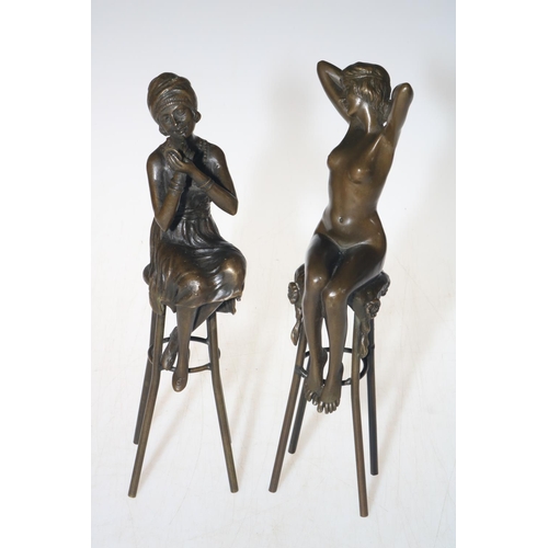 261 - Pair of Chiparus style bronze figure of seated ladies.