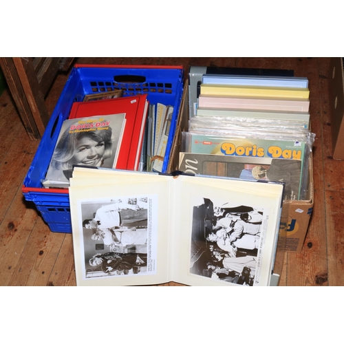 127 - Collection of Doris Day memorabilia inc press photographs, snapshot photos in albums, LP records and... 