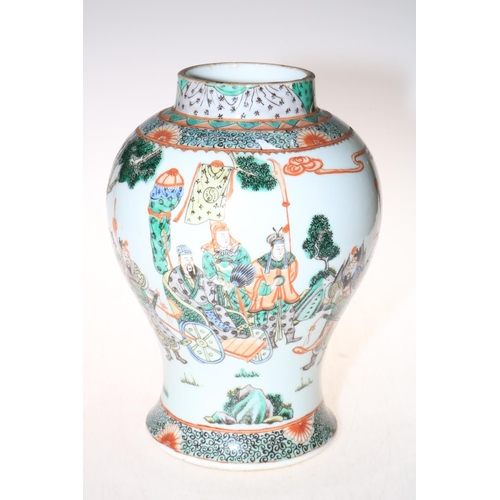 131 - A 19th Century Chinese Famille Vert ovoid vase decorated with figures, double circle mark to base, 2... 