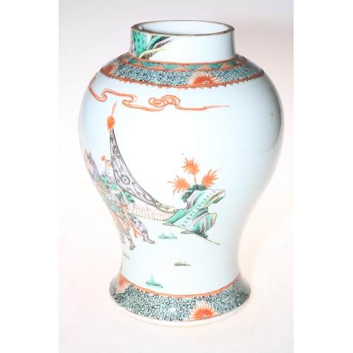 131 - A 19th Century Chinese Famille Vert ovoid vase decorated with figures, double circle mark to base, 2... 