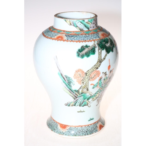 131 - A 19th Century Chinese Famille Vert ovoid vase decorated with figures, double circle mark to base, 2... 