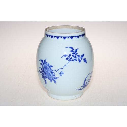 142 - Chinese blue and white transitional period vase decorated with bird in floral landscape, 21.5cm.