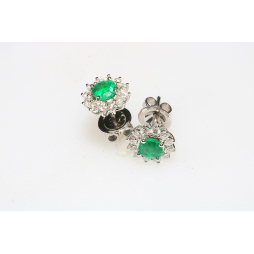 156 - Pair of 18 carat white gold, emerald and diamond earrings, emerald approx 1.10 carat and diamonds ap... 