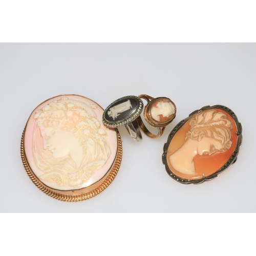 166 - Attractive gold mounted cameo brooch depicting maiden with bead garland, 4.75cm by 4cm, together wit... 
