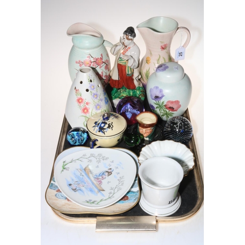 25 - Two Radford jugs, jar and vase, Caithness paperweights, Doulton match holder, hand painted dishes, e... 