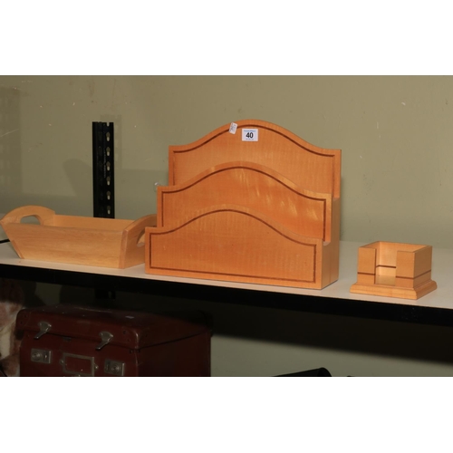 40 - David Linley 'Dunhill' letter rack and notes container, together with another wooden stationery rack... 