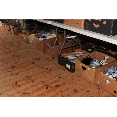 50 - Twelve boxes of figurines, plates, glass, etc.
