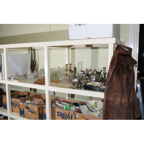 68 - Sheepskin and fur coat, Piquot wares, glass, carved tribal interest, metalwares, etc.