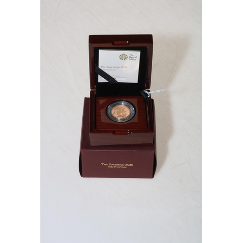 1 - 2020 The Royal Mint gold proof sovereign in box with COA No. 6689.