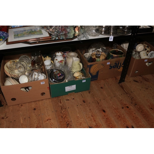 119 - Four boxes of decorative pottery, glass, etc.