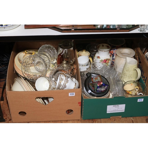 119 - Four boxes of decorative pottery, glass, etc.