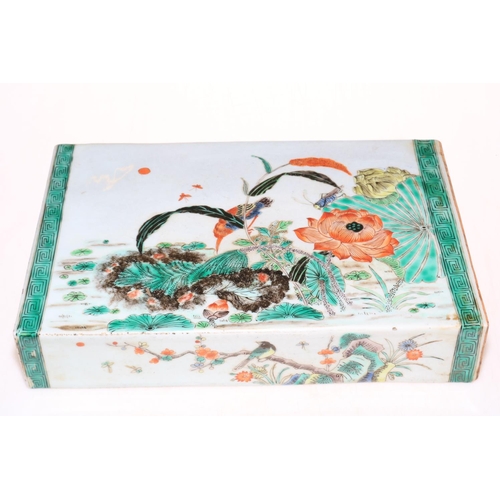 198 - Good Chinese pillow vase decorated with bird and figures in landscape, 33cm by 22cm by 6cm.