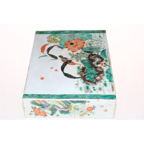 198 - Good Chinese pillow vase decorated with bird and figures in landscape, 33cm by 22cm by 6cm.