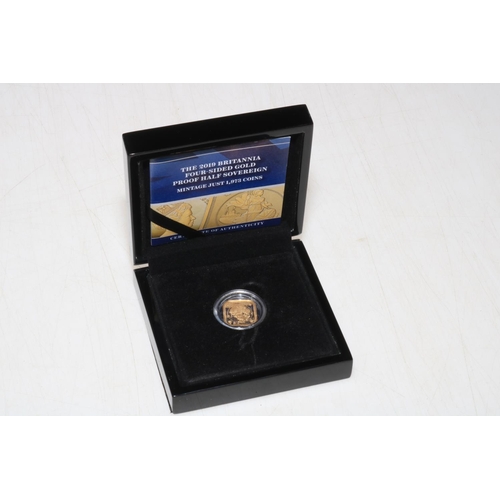 26 - Hattons of London, The 2019 Britannia four sided gold proof half sovereign in box with COA.